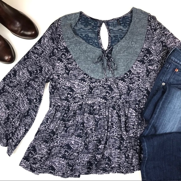 Anthropologie Marcella Lace Up Top Blue purple - Picture 2 of 7